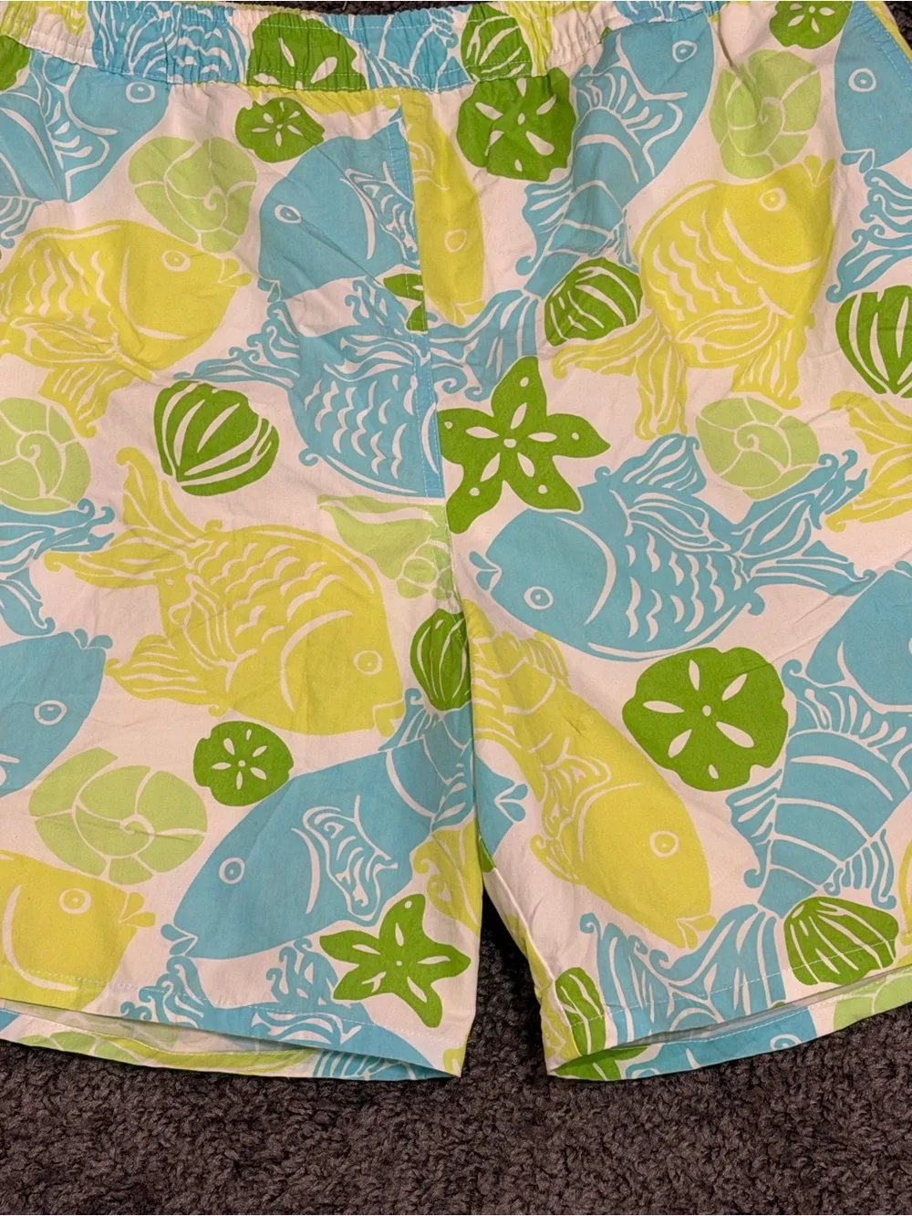 LILLY PULITZER Vintage White Cool Water Fish & Seashell Print Swimming Trunk L